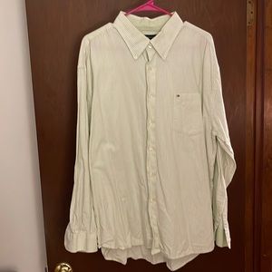 Tommy Hilfiger light green and white pinstriped dress shirt